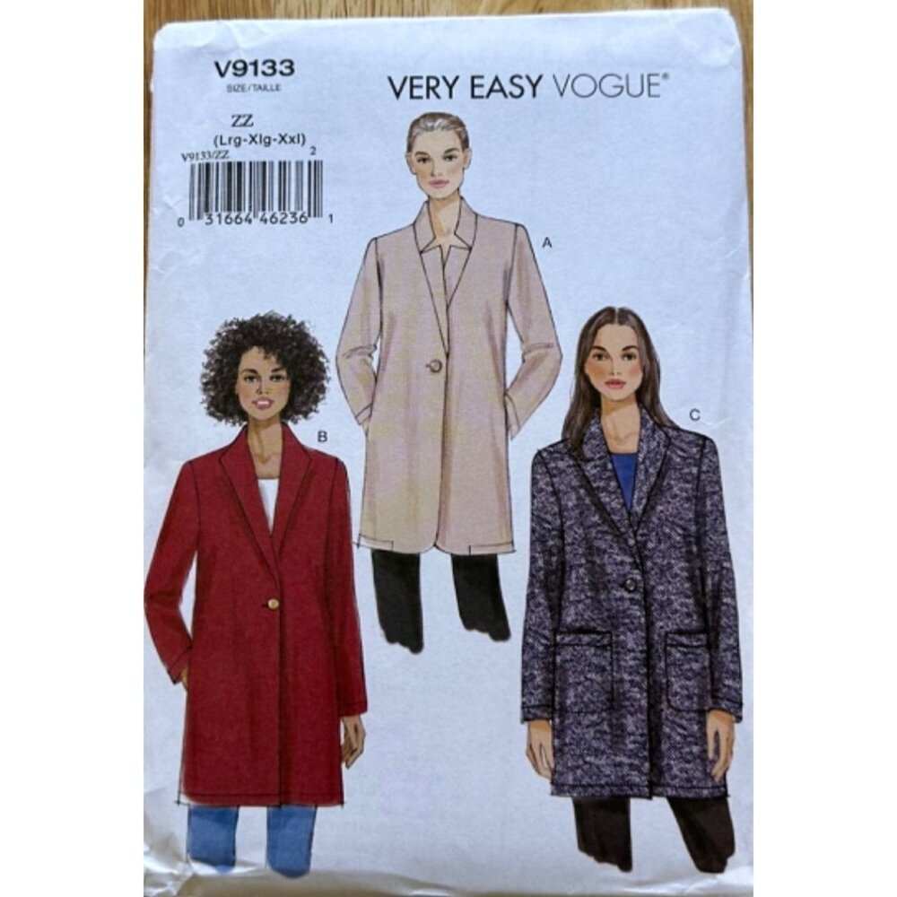 Vogue #V9133 Jacket Sewing Pattern Sizes Lrg - XXL Sku 0264 UNCUT